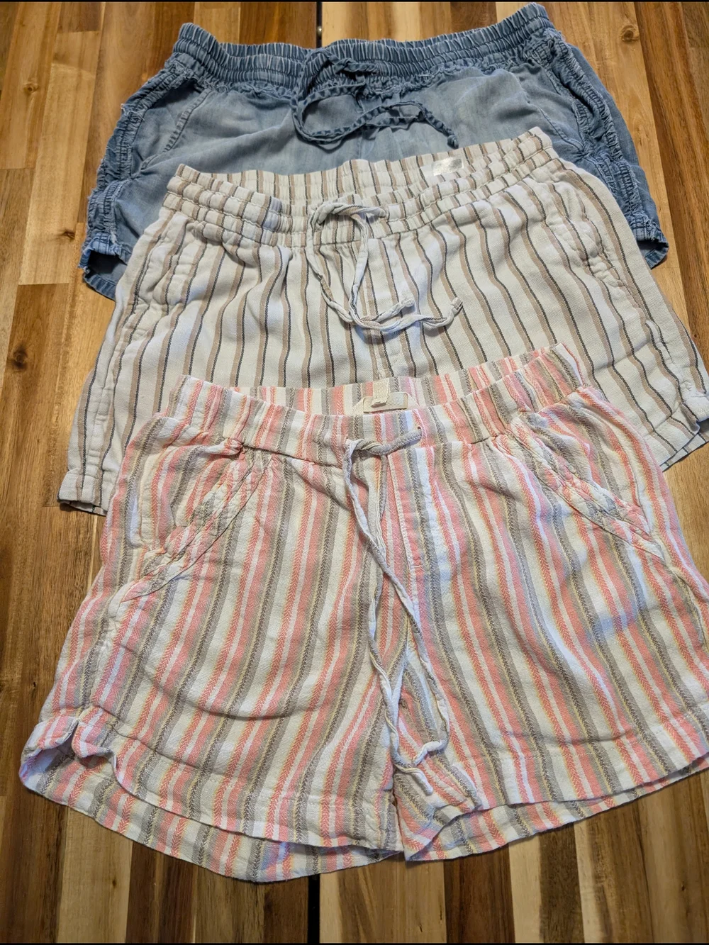 (E15) Casual Light Blue Denim and Striped Lounge Short Set